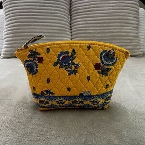 Vintage VERA BRADLEY French Yellow 1999 Large USA Cosmetic Case Zipper Y2K Blue